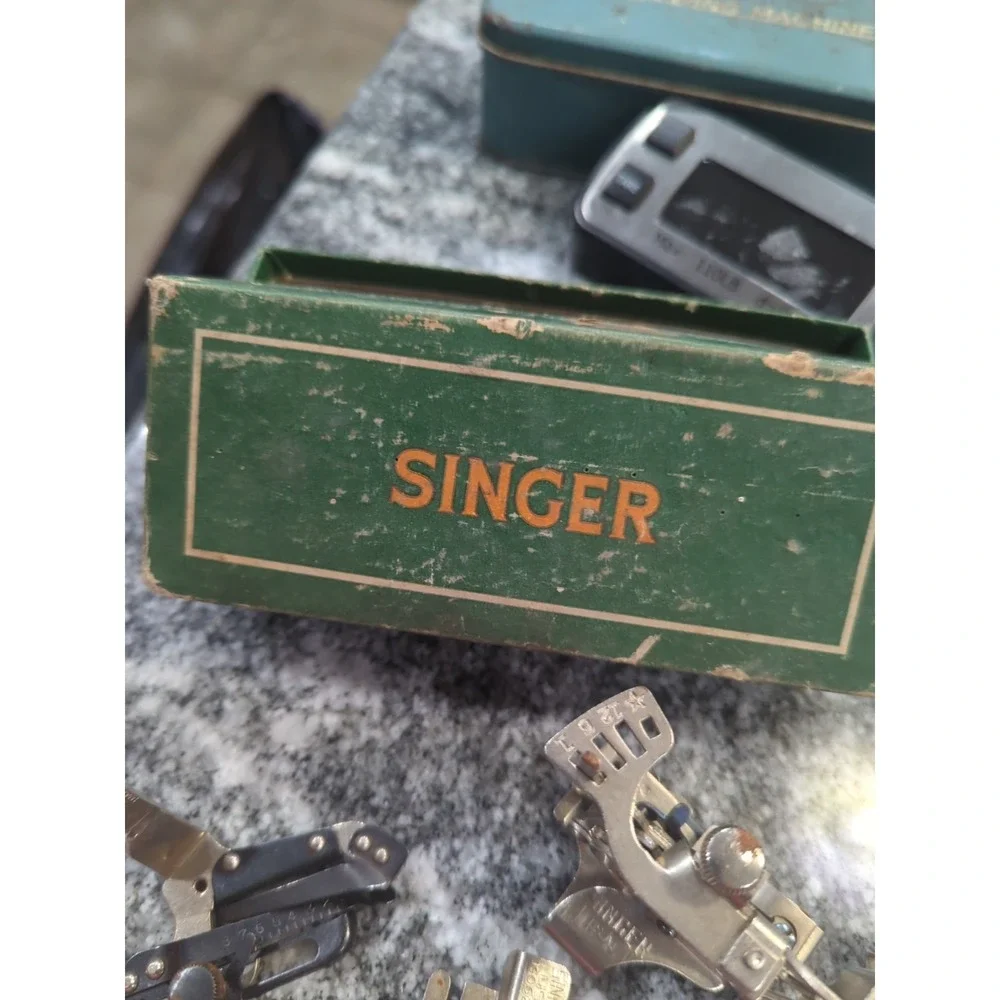 Lot of Vintage Singer Sewing Machine Parts / Attachments With Vintage Box